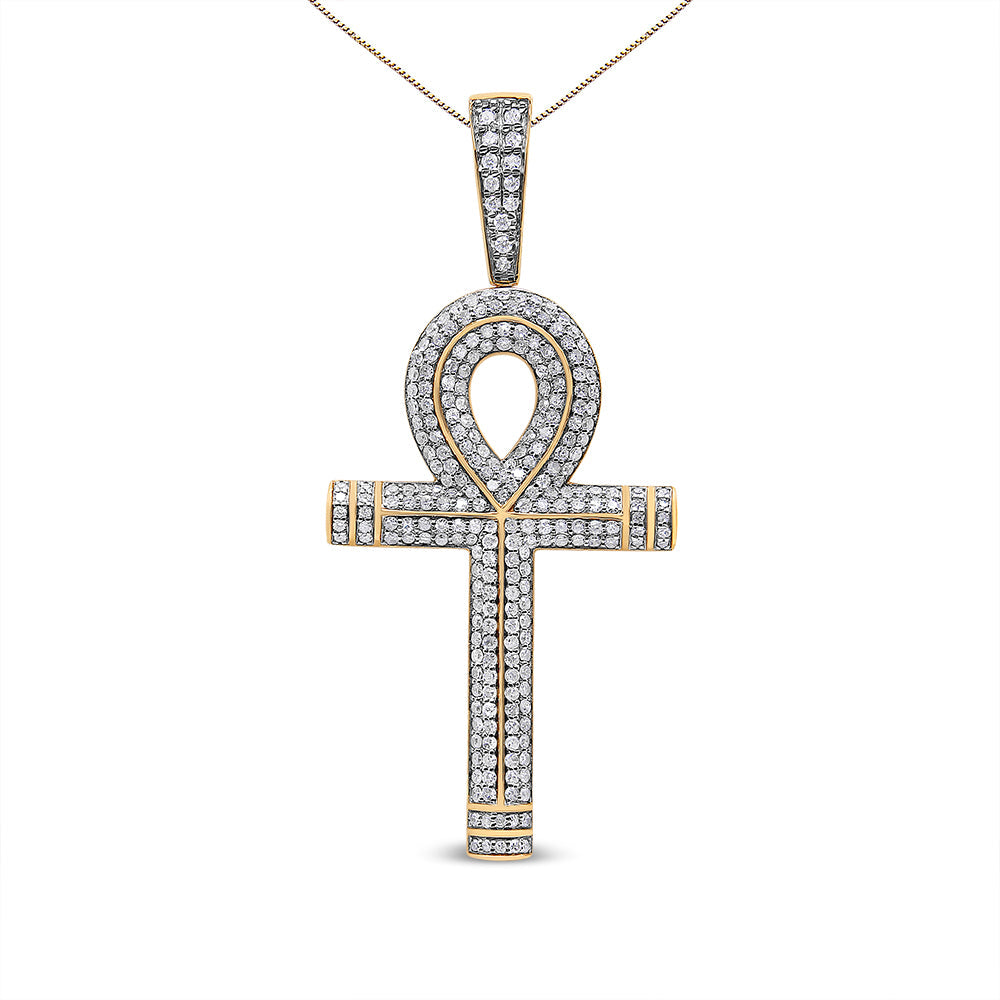 10K Yellow Gold 1 7/8 Cttw Round Diamond Ankh Cross Pendant Necklace for Men (H-I Color, SI1-SI2 Clarity) - NO CHAIN INCLUDED-0