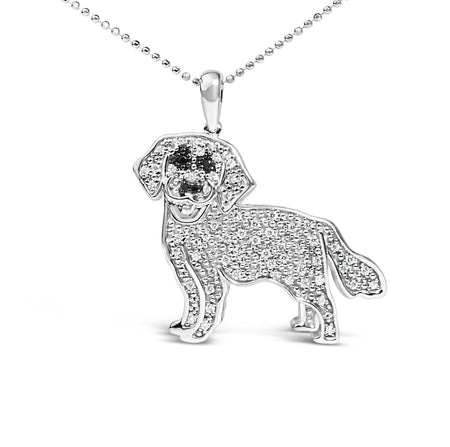 .925 Sterling Silver 1/3 Cttw White and Black Diamond  Labrador Retriever Dog Pendant Necklace (I-J Color, I2-I3 Clarity) - 18" Inches-0