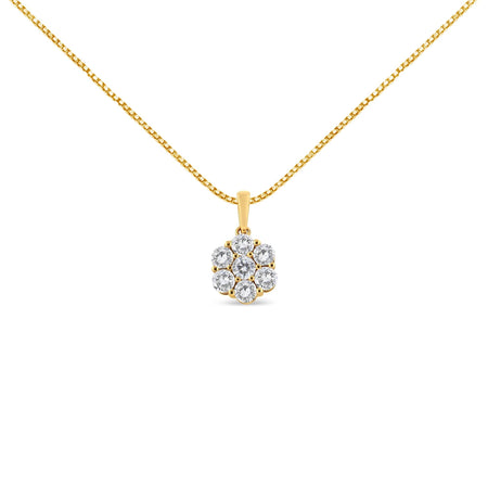 14K Yellow Gold 2.00 Cttw Brilliant Round-Cut Diamond 7 Stone Flower Cluster 18" Pendant Necklace (H-I Color, SI2-I1 Clarity)-0