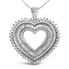 .925 Sterling Silver 1.0 Cttw Baguette and Round Diamond  Heart Pendant 18" Necklace (H-I Color, I3 Clarity)-0