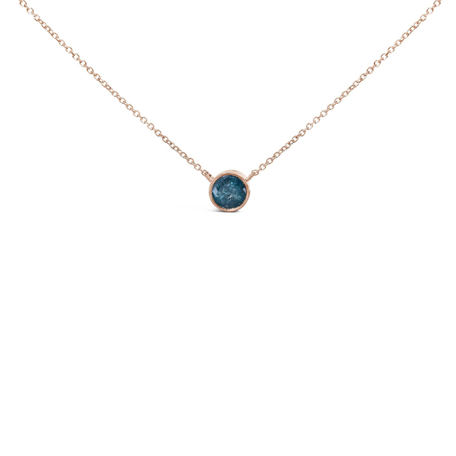 14K Rose Gold 2.0 Cttw Bezel Set Blue Diamond Solitaire Pendant Necklace  - 18" Inches-0