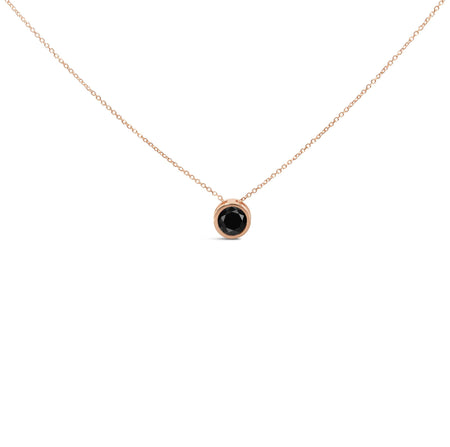 14K Rose Gold Bezel-Set Black Round Diamond Solitaire Pendant Necklace (Black Color, I2-I3 Clarity) - 18"-0