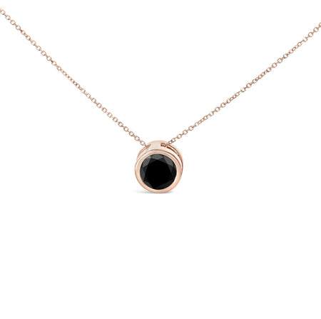 14K Rose Gold Bezel-Set Black Round Diamond Solitaire Pendant Necklace (Black Color, I2-I3 Clarity) - 18"-1