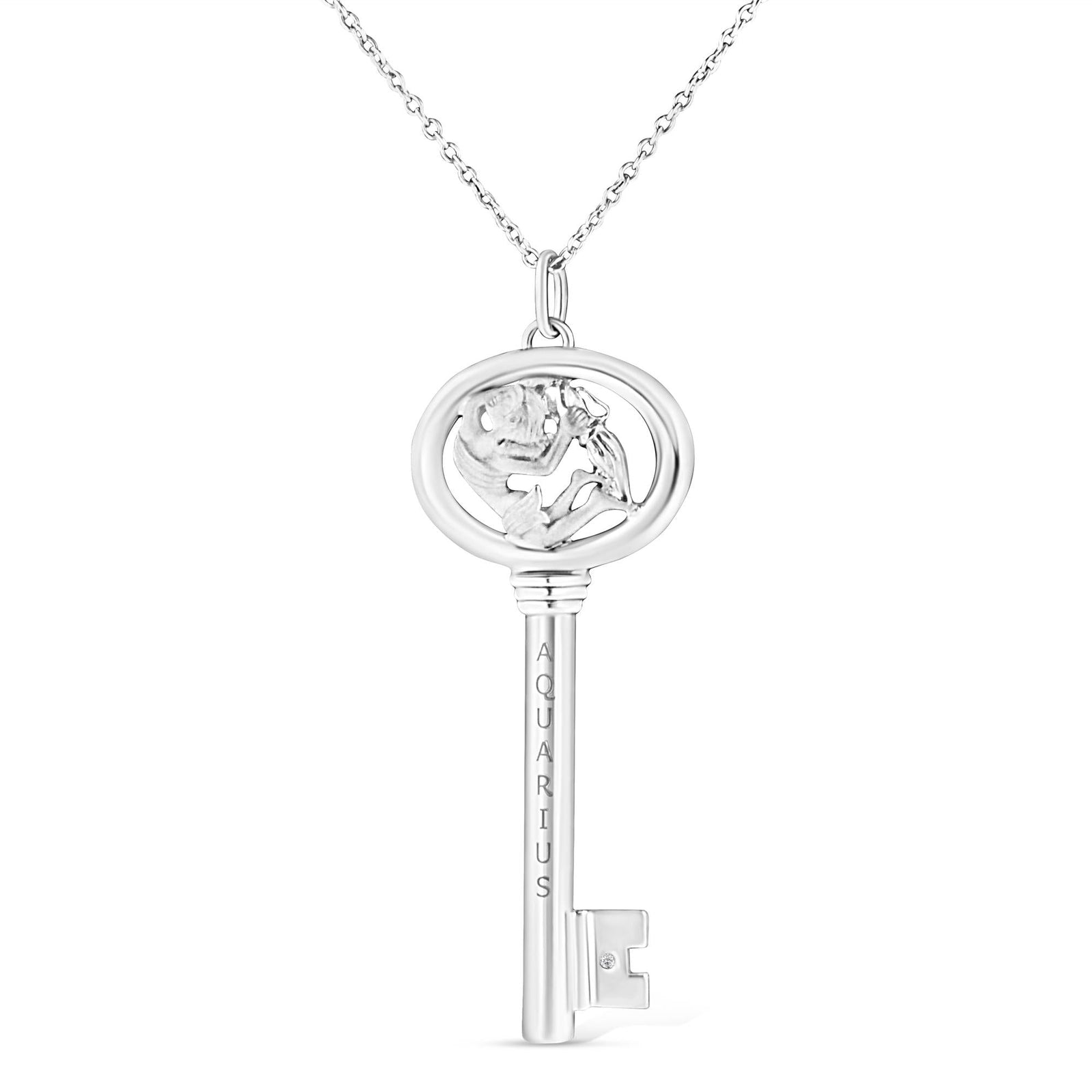 .925 Sterling Silver Diamond Accent Zodiac Key 18" Pendant Necklace (K-L Color, I1-I2 Clarity)-0
