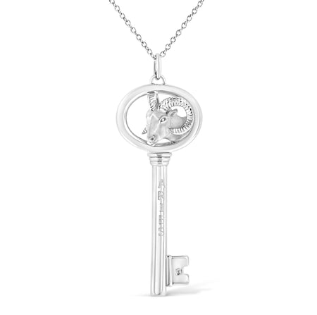 .925 Sterling Silver Diamond Accent Zodiac Key 18" Pendant Necklace (K-L Color, I1-I2 Clarity)-1