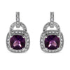 .925 Sterling Silver 8MM Natural Cushion Shaped Amethyst and Diamond Accent Halo with Push Back Dangle Earrings (I-J Color, I2-I3 Clarity)-0