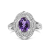 .925 Sterling Silver 9x7mm Oval Purple Amethyst and Round Diamond Accent Fashion Cocktail Ring (I-J Color, I1-I2 Clarity)-0