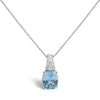 .925 Sterling Silver Blue Topaz and Diamond Accent Textured Pendant Necklace - 18" Inches-0