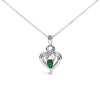 .925 Sterling Silver 6x4mm Pear Emerald and Diamond Accent Heart Pendant Necklace (H-I Color, SI1-SI2 Clarity) - 18 Inches-0