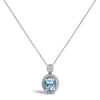 .925 Sterling Silver Oval Blue Topaz and Diamond Accent with Beaded Halo Pendant Necklace - 18" Inches-0