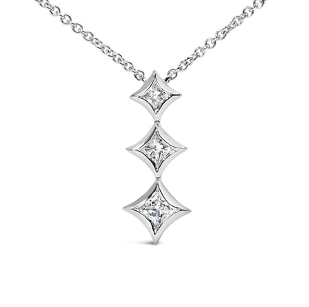10K Gold 1/5 Cttw Princess Cut Diamond 3 Stone Drop 18" Pendant Necklace (H-I Color, SI2-I1 Clarity)-0