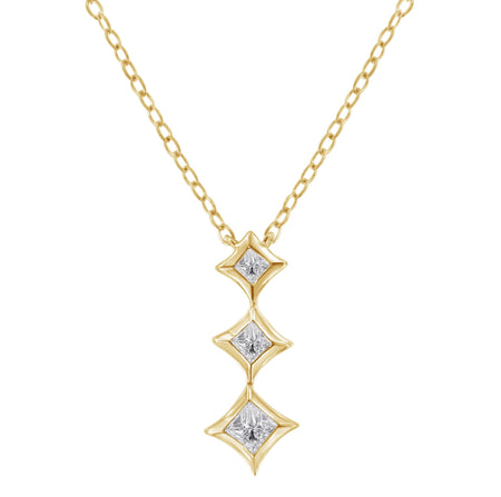 10K Gold 1/5 Cttw Princess Cut Diamond 3 Stone Drop 18" Pendant Necklace (H-I Color, SI2-I1 Clarity)-1