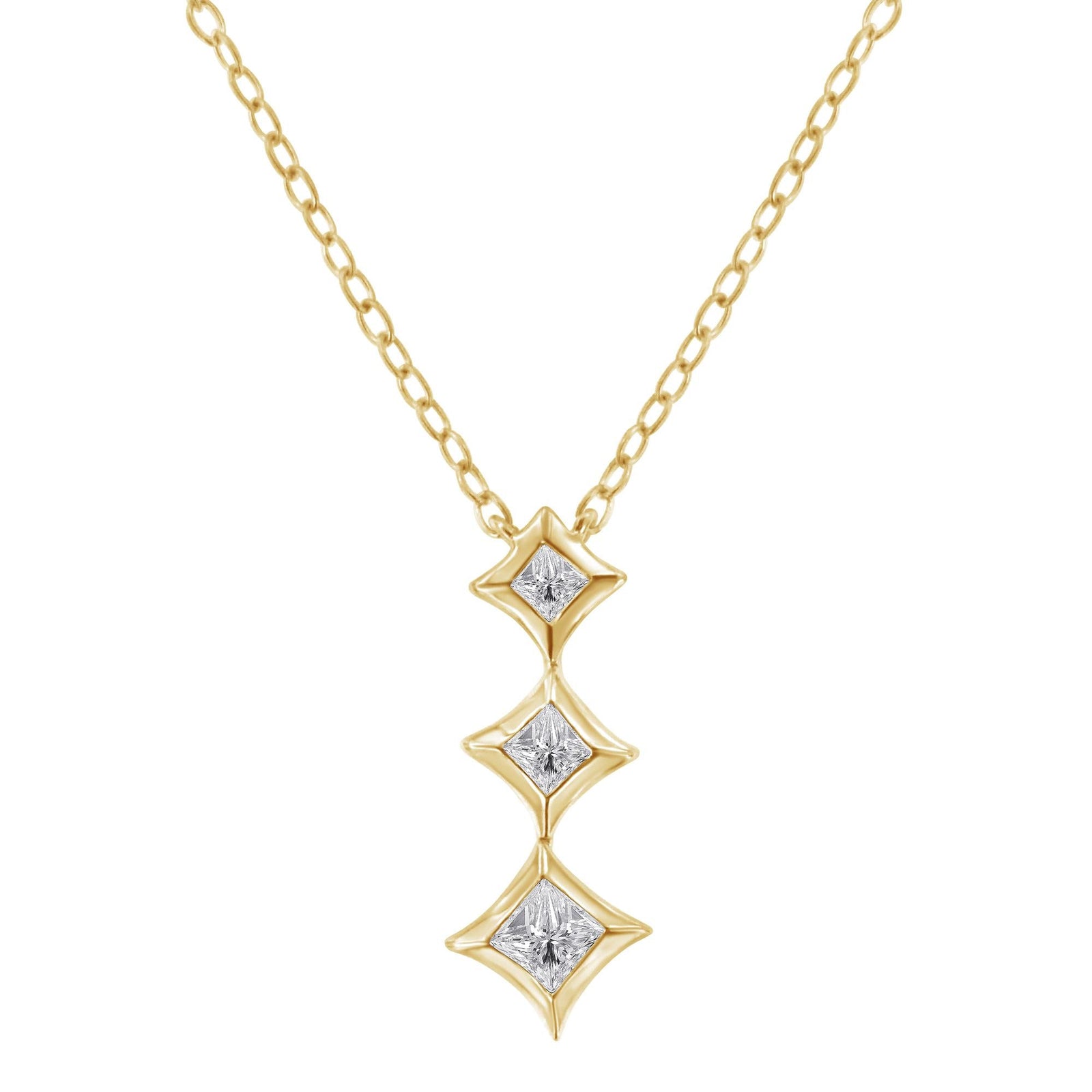 10K Gold 1/5 Cttw Princess Cut Diamond 3 Stone Drop 18" Pendant Necklace (H-I Color, SI2-I1 Clarity)-1