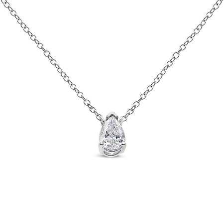 14K White Gold 1/5 Cttw Pear Shape Solitaire Diamond 18" Pendant Necklace (G-H Color, VS2-SI1 Clarity)-1