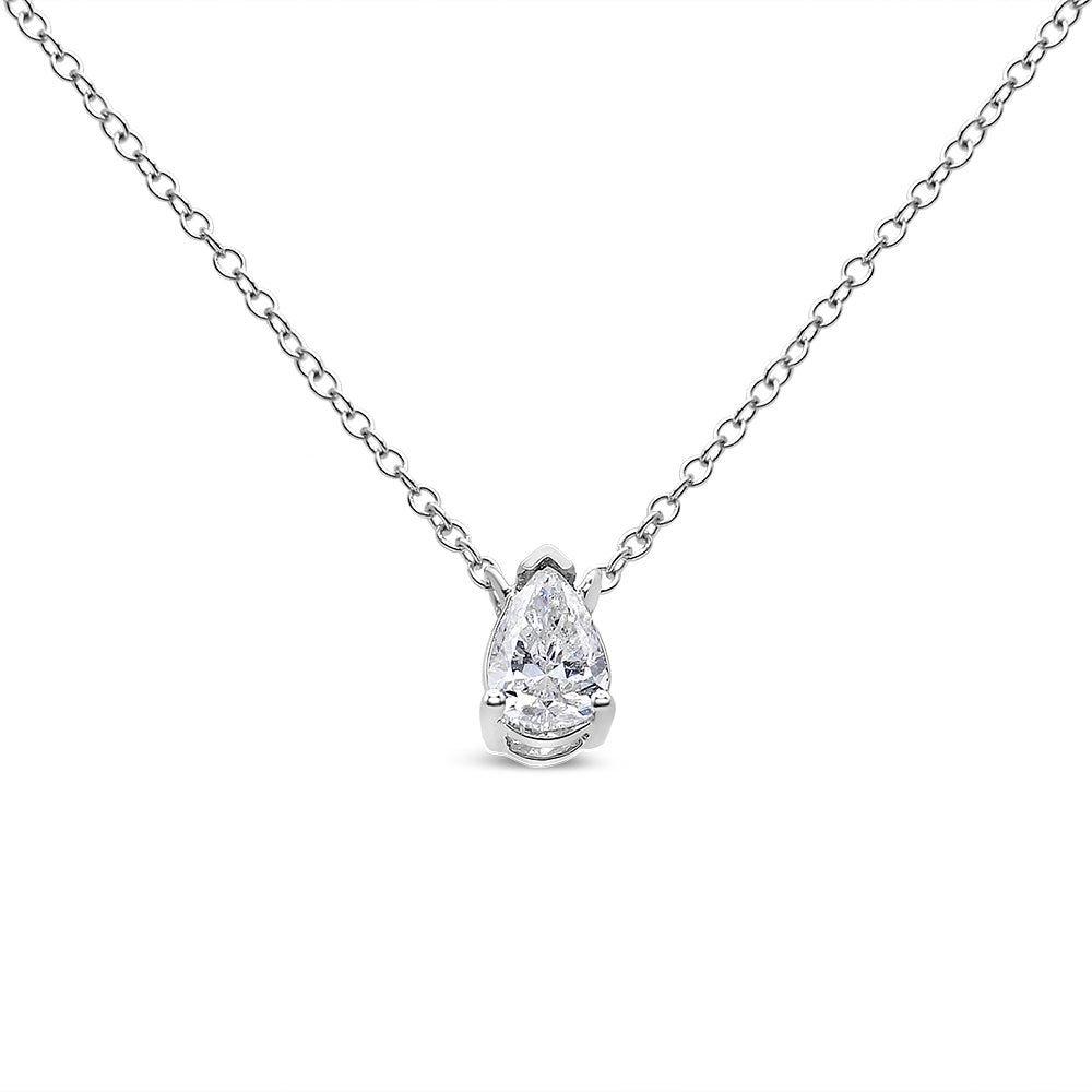14K White Gold 1/5 Cttw Pear Shape Solitaire Diamond 18" Pendant Necklace (G-H Color, VS2-SI1 Clarity)-1