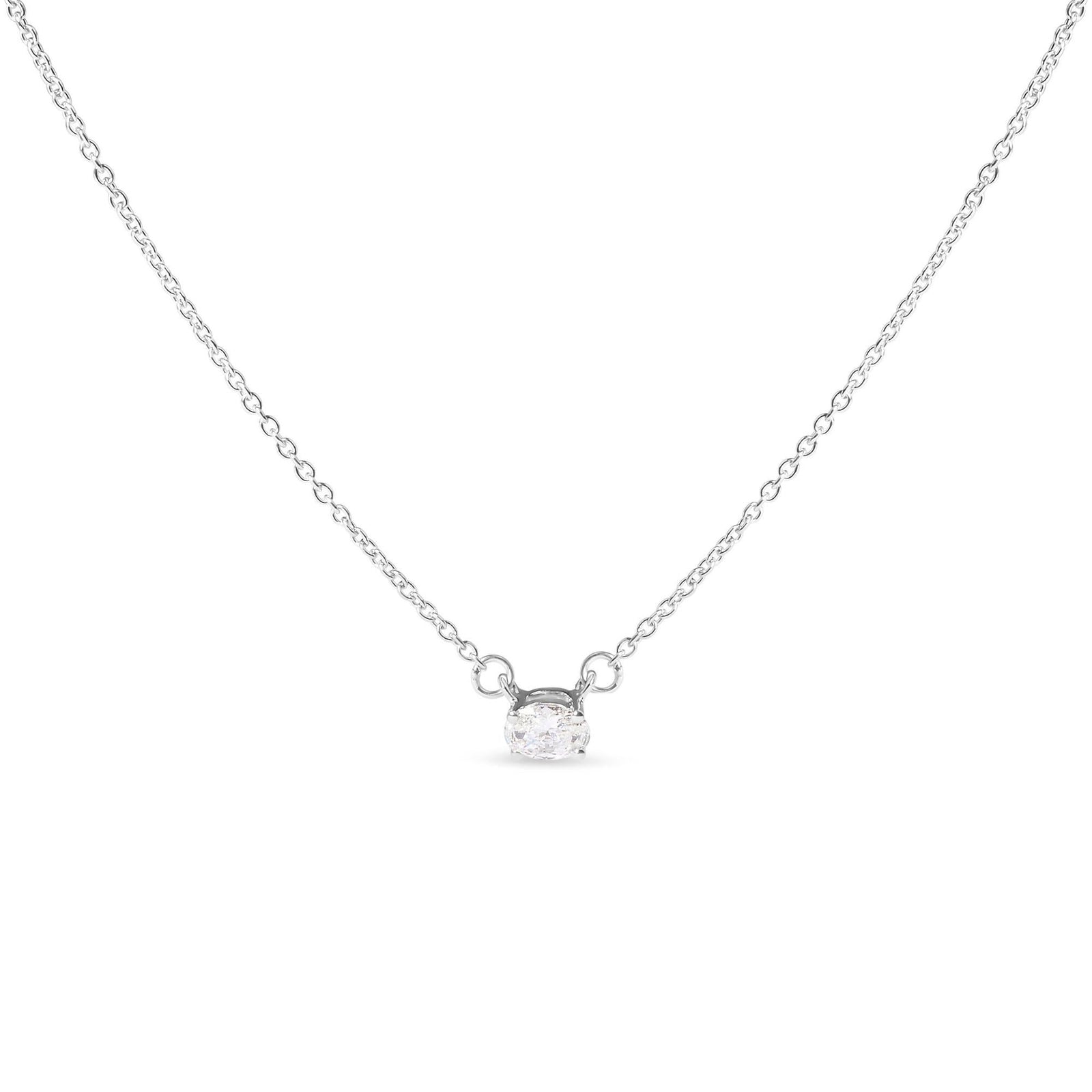 14K White Gold 1/4 Cttw Lab Grown Oval Solitaire Diamond East West 18" Pendant Necklace (G-H Color, VS2-SI1 Clarity)-0