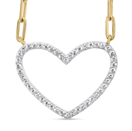 14K Yellow Gold Plated .925 Sterling Silver 1/4 Cttw Diamond Open Heart with Paperclip Chain Pendant Necklace (I-J Color, I2-I3 Clarity) - 18" Inches-0