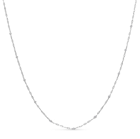 14K White Gold 1/2 Cttw Diamond Bezel Station Paperclip Chain Necklace (H-I Color, SI1-SI2 Clarity) - 18"
