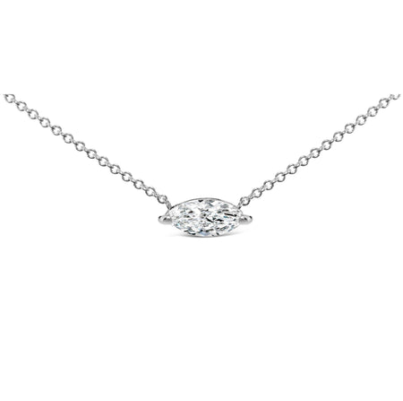 14K White Gold 1/2 Cttw Marquise Lab-Grown Diamond East West Solitaire 18" Pendant Necklace (F-G Color, VS2-SI1 Clarity)-0