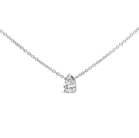 14K White Gold 1/2 Cttw Pear Shape Lab-Grown Diamond 3-Prong Solitaire Pendant Necklace 18 Inch (F-G Color, VS2-SI1 Clarity)-0