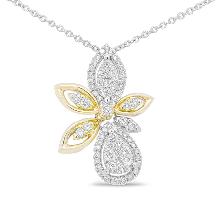14K White and Yellow Gold 5/8 Cttw Round Diamond Marquise Floral Style 18" Pendant Necklace (H-I Color, I1-I2 Clarity)-0