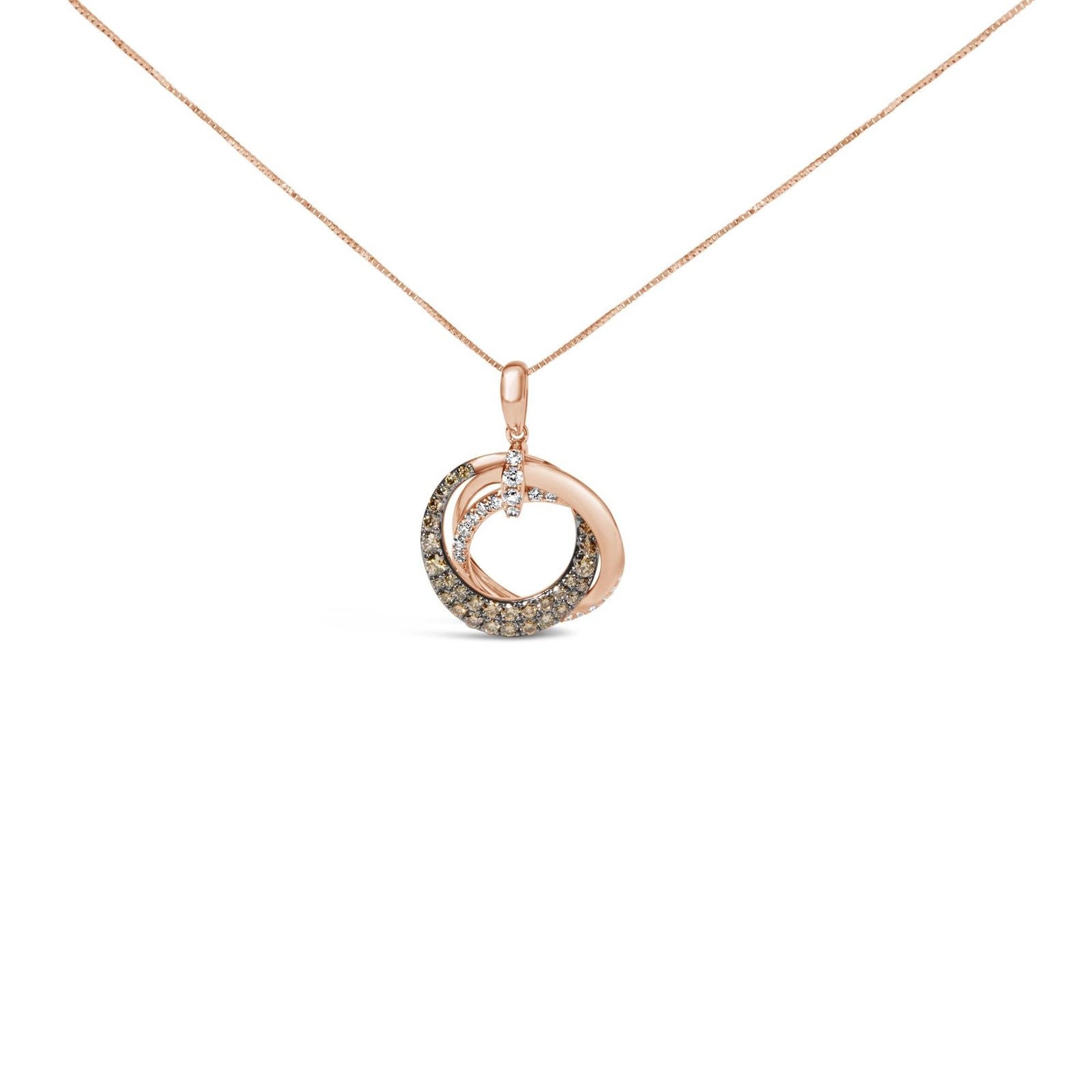 14K Rose Gold 3/4 Cttw Brown and White Diamond Interlocking Circle Hoop 18" Inch Pendant Necklace (G-H Color, SI2-I1 Clarity)-0