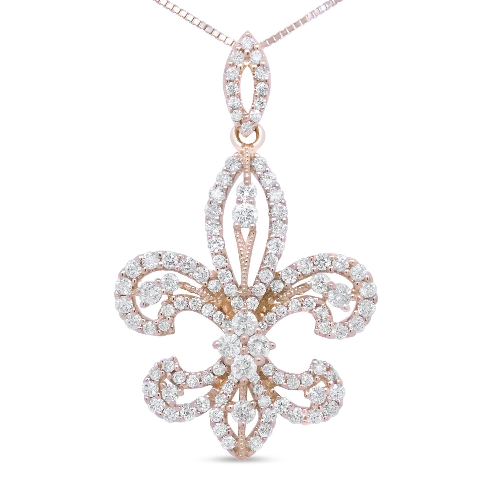 14K Yellow Gold 1.00 Cttw Round Diamond Fleur De Lis 18" Pendant Necklace (H-I Color, SI2-I1 Clarity)-0