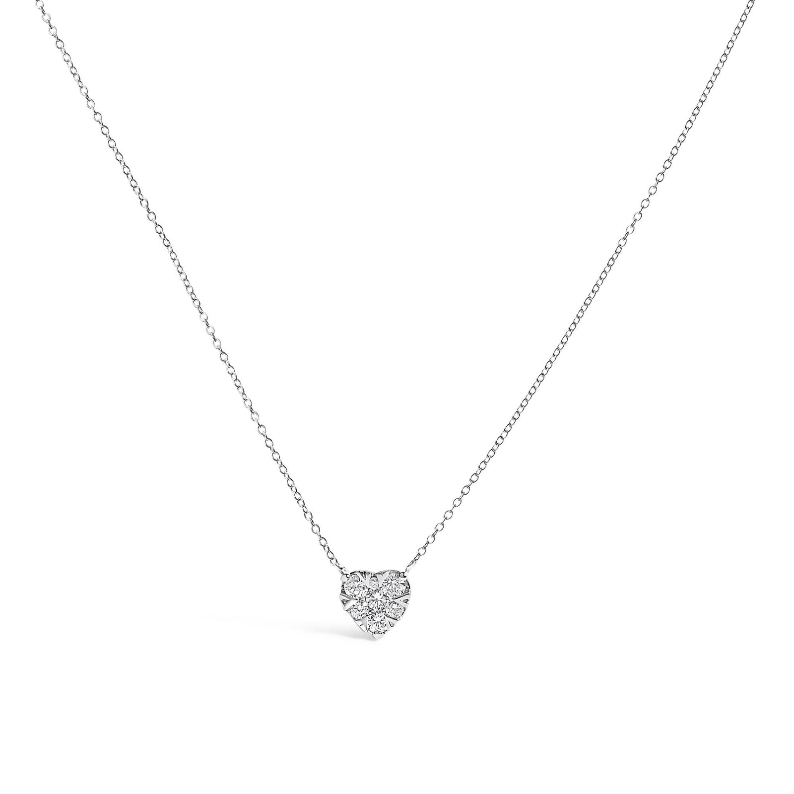 14K White Gold 1/4 Cttw Diamond Composite Heart Pendant Necklace - 18" Inches-0