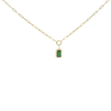 10K Yellow Gold Emerald Cut 6x4 MM Green Emerald Solitaire Pendant Necklace - 18 inch