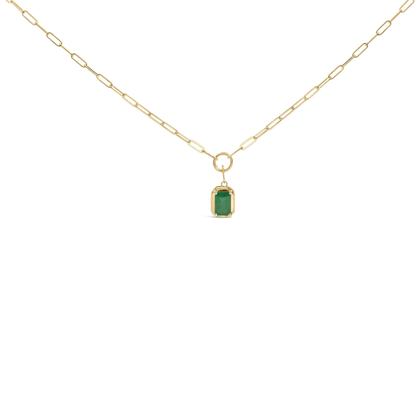 10K Yellow Gold Emerald Cut 6x4 MM Green Emerald Solitaire Pendant Necklace - 18 inch