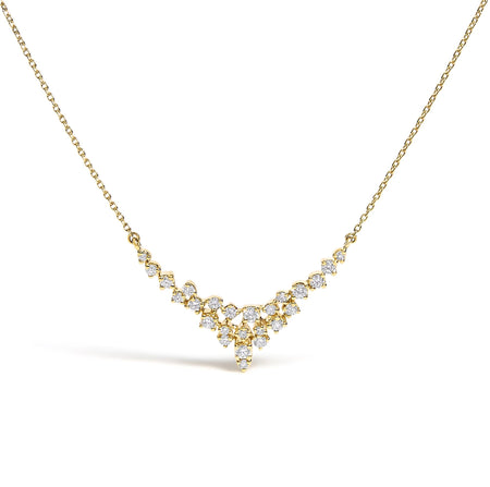 14K Yellow Gold 1/2 Cttw Diamond Scattered "V" Necklace (I-J Color, SI2-I1 Clarity) - 18" Inches-0