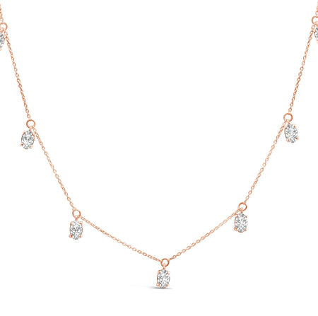 14K Rose Gold 1 3/8 Cttw Oval Lab Grown Diamond Dangle Station Necklace - 17" Inches-0