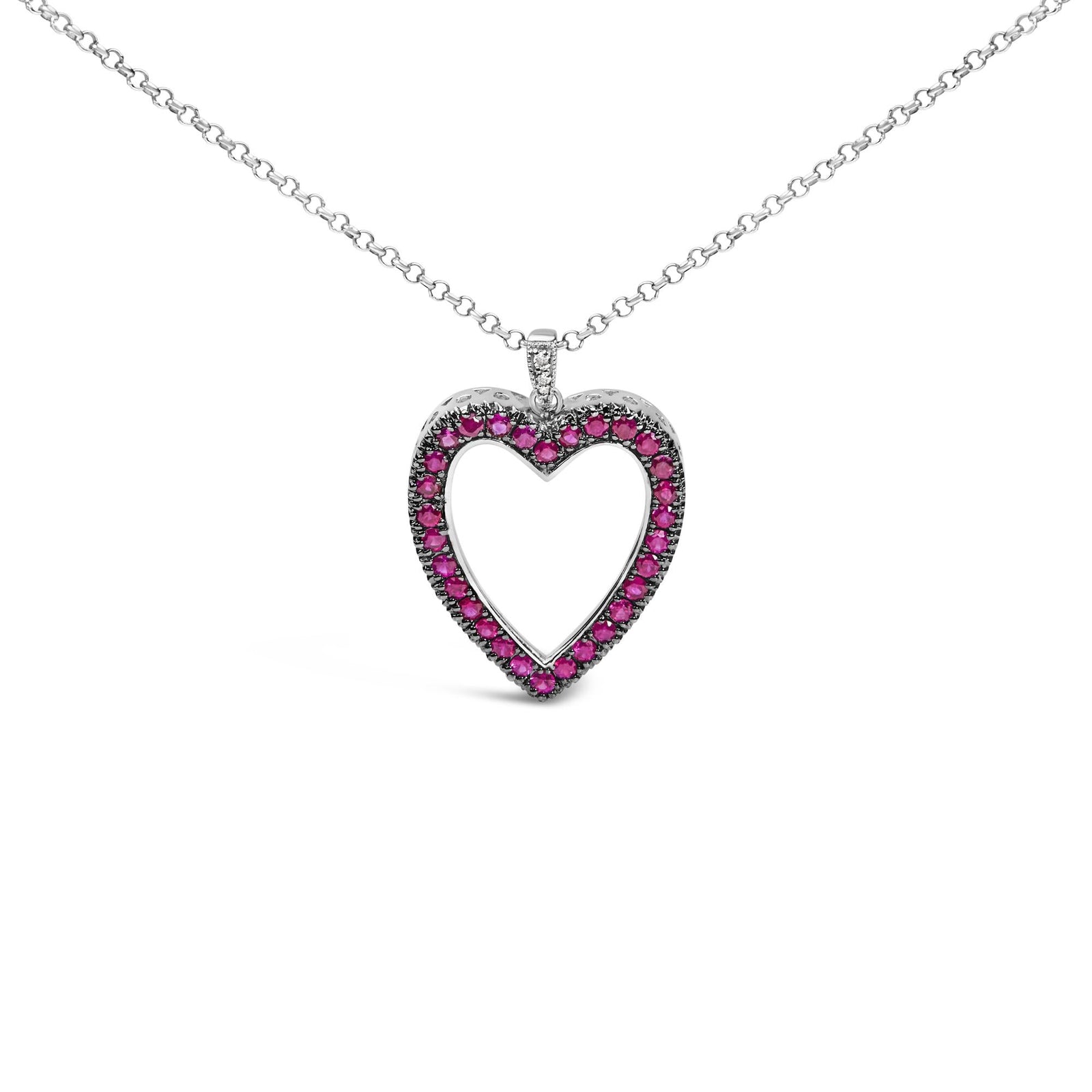 18K 1/3 Cttw Diamond and Red Ruby Open Heart with Black Rhodium 18" Pendant Necklace (G-H Color, VS2-SI1 Clarity)-0