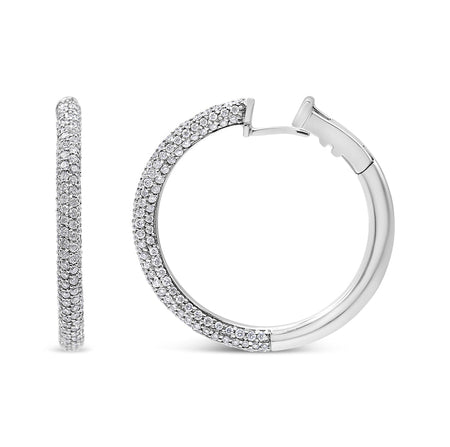 18K White Gold 2 1/3 Cttw Pave Set Diamond Semi Eternity Leverback Hoop Earrings (F-G Color, VS1-VS2 Clarity)-0