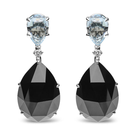18K White Gold 1/5 Cttw Diamond with Pear Cut Sky Blue Topaz and Pear-Cut Black Onyx Gemstone Dangle Earring (G-H Color, SI1-SI2 Clarity)-0