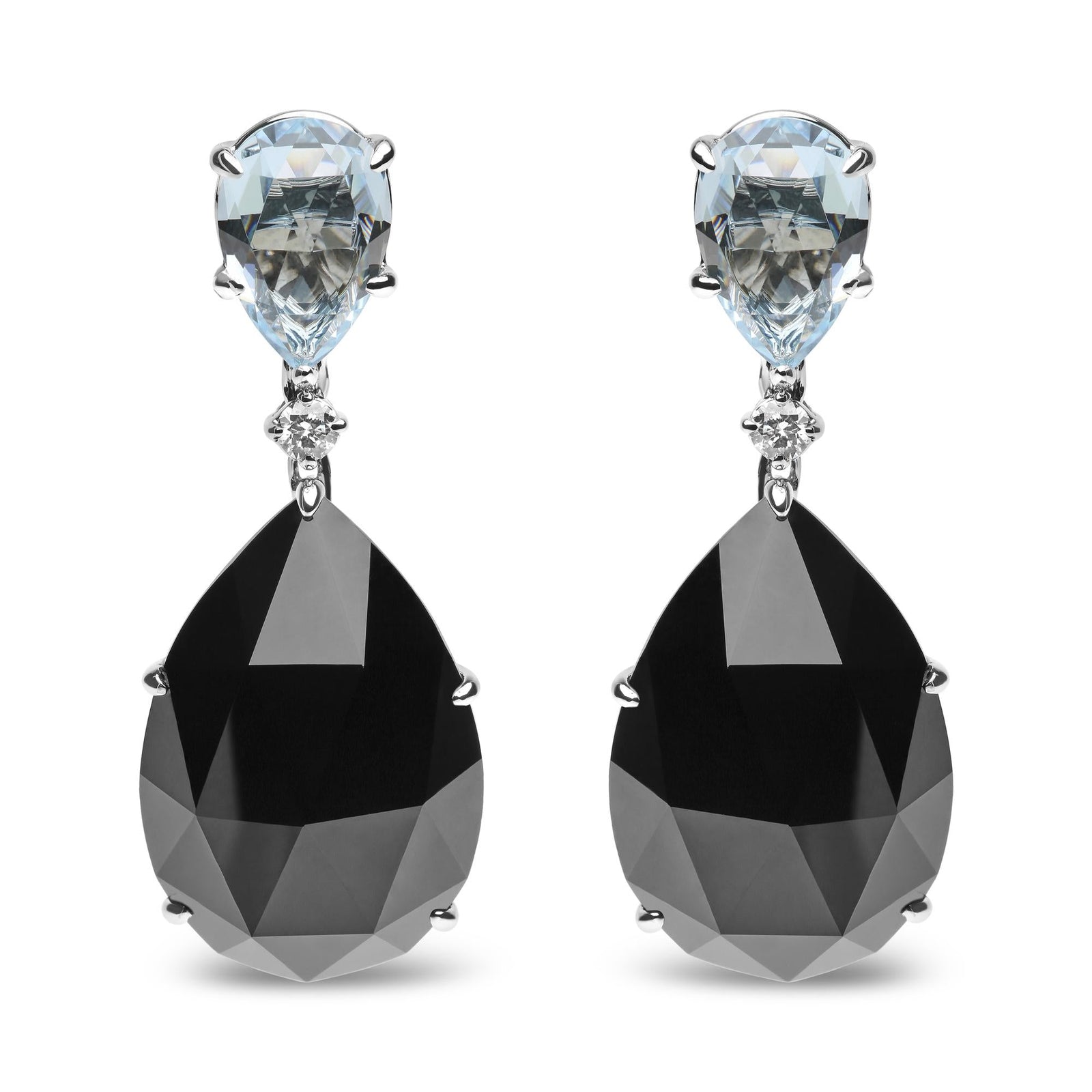 18K White Gold 1/5 Cttw Diamond with Pear Cut Sky Blue Topaz and Pear-Cut Black Onyx Gemstone Dangle Earring (G-H Color, SI1-SI2 Clarity)-0