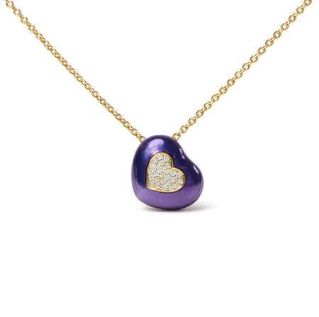 18K Yellow Gold Blue Enamel 1/10 Cttw Round Pave Diamonds Heart Shape 18" Pendant Necklace  (G-H Color, SI1-SI2 Clarity) - Adjustable up to 16" - 18"-0