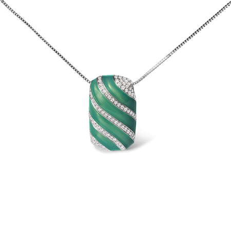 .925 Sterling Silver Turquoise Enamel and 1/2 Cttw Diamond Block 18" Pendant Necklace (F-G Color, VS1-VS2 Clarity)-0