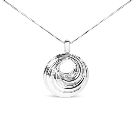 .925 Sterling Silver Endless Wave Swirl Statement Medallion 18" Pendant Necklace-0