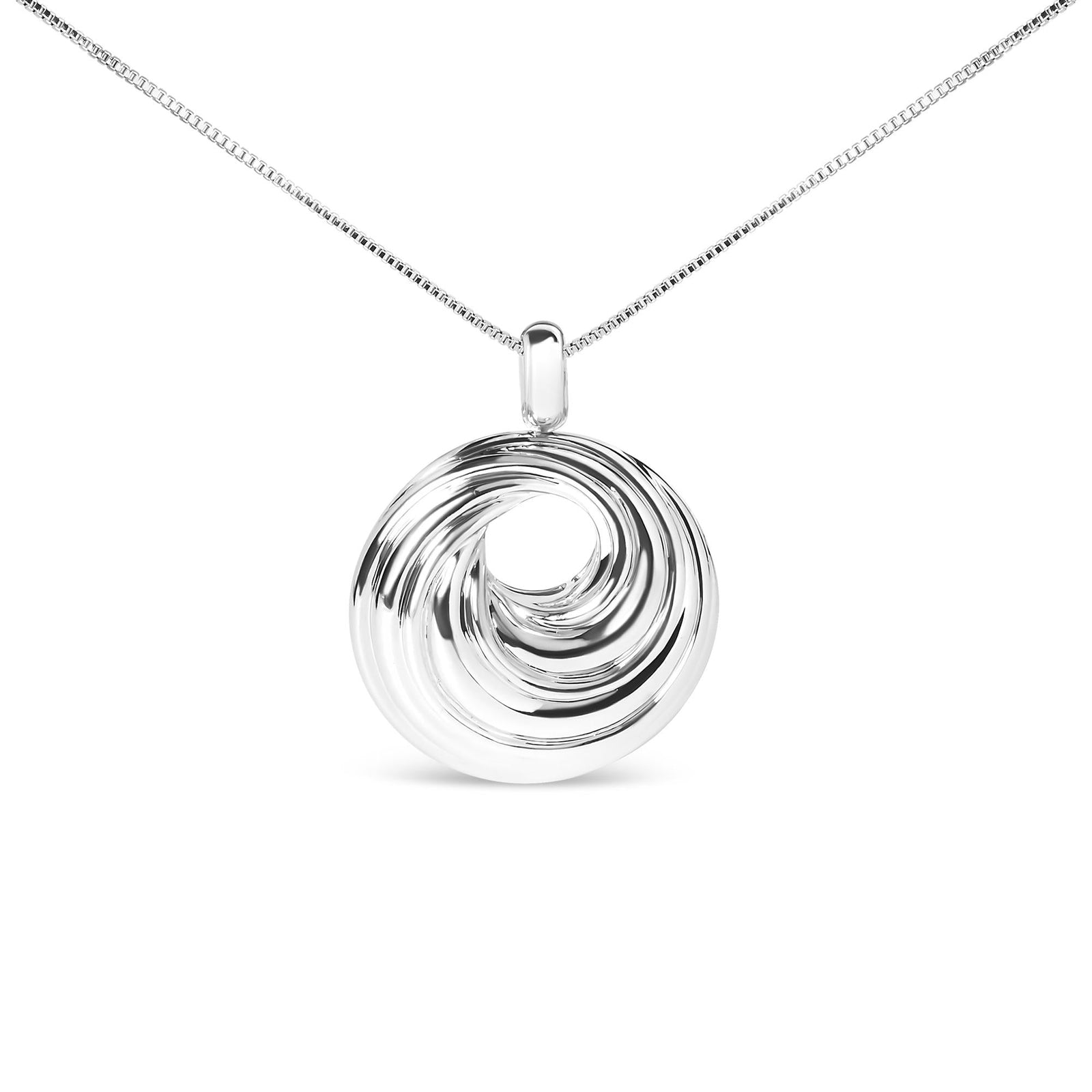 .925 Sterling Silver Endless Wave Swirl Statement Medallion 18" Pendant Necklace-0