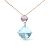 18K White and Rose Gold Round Diamond Accent and Round Rose De France Pink Amethyst and Cushion Cut Sky Blue Topaz Dangle Drop 18" Pendant Necklace (G-H Color, SI1-SI2 Clarity)-0