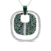 .925 Sterling Silver Green Enamel Pendant with 1/2 Cttw Diamond, Sapphire, and Tsavorite Openwork Statement 18" Pendant Necklace (F-G Color, VS1-VS2 Clarity)-0