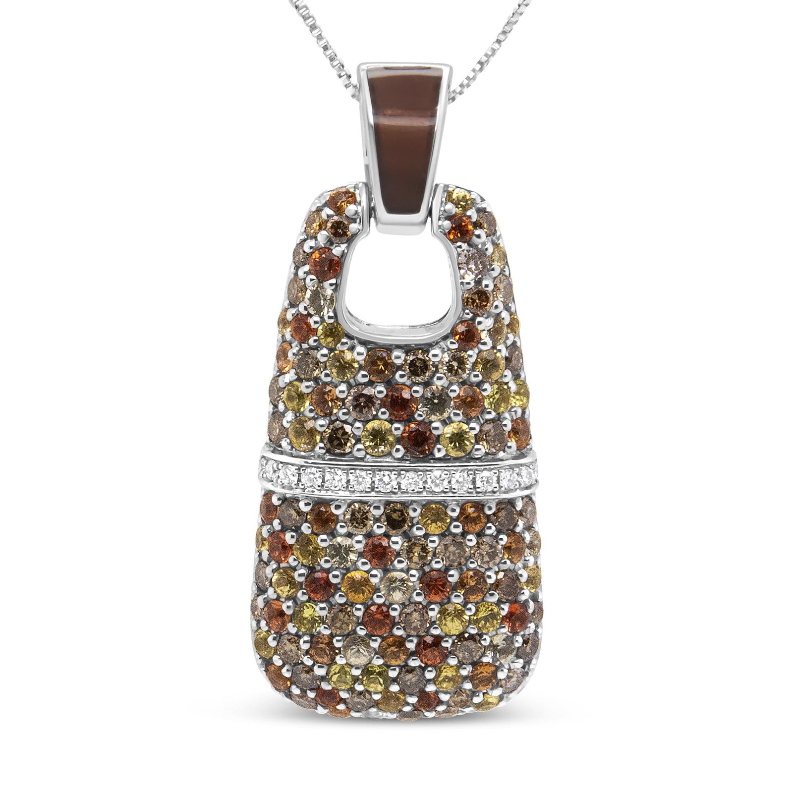 .925 Sterling Silver Brown Enamel 1 Cttw White and Brown Diamonds and  1.5mm Yellow and Orange Sapphire Gemstones Statement 18" Pendant Necklace (Brown and F-G Color, VS1-VS2 Clarity)-0