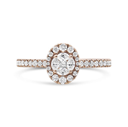 18K Rose Gold 1/2 Cttw Composite Marquise Composite Diamond Oval Shaped Halo Engagement Ring (F-G Color, VS1-VS2 Clarity)-0