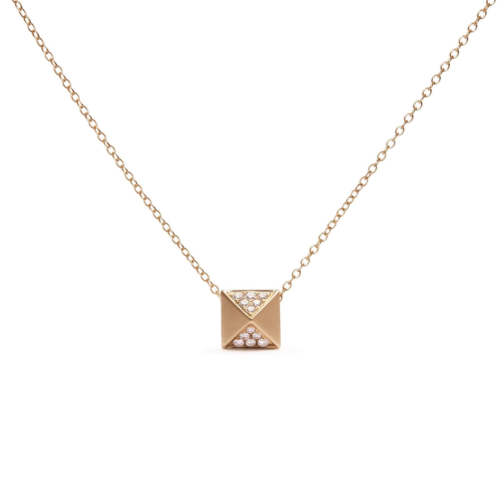 14K Yellow Gold 1/4 Cttw Diamond Matte Finished Pyramid Pendant Necklace (G-H Color, SI1-SI2 Clarity) - 18 Inches-0