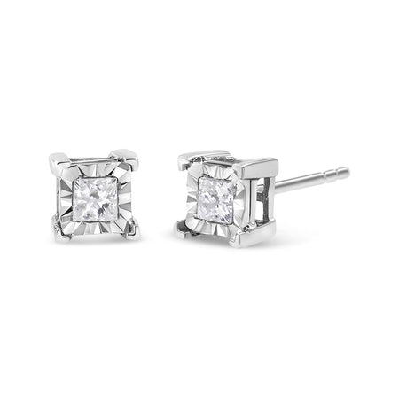 .925 Sterling Silver Miracle Set Princess-Cut Diamond Solitaire Stud Earrings (I-J Color, SI1-SI2 Clarity)-1