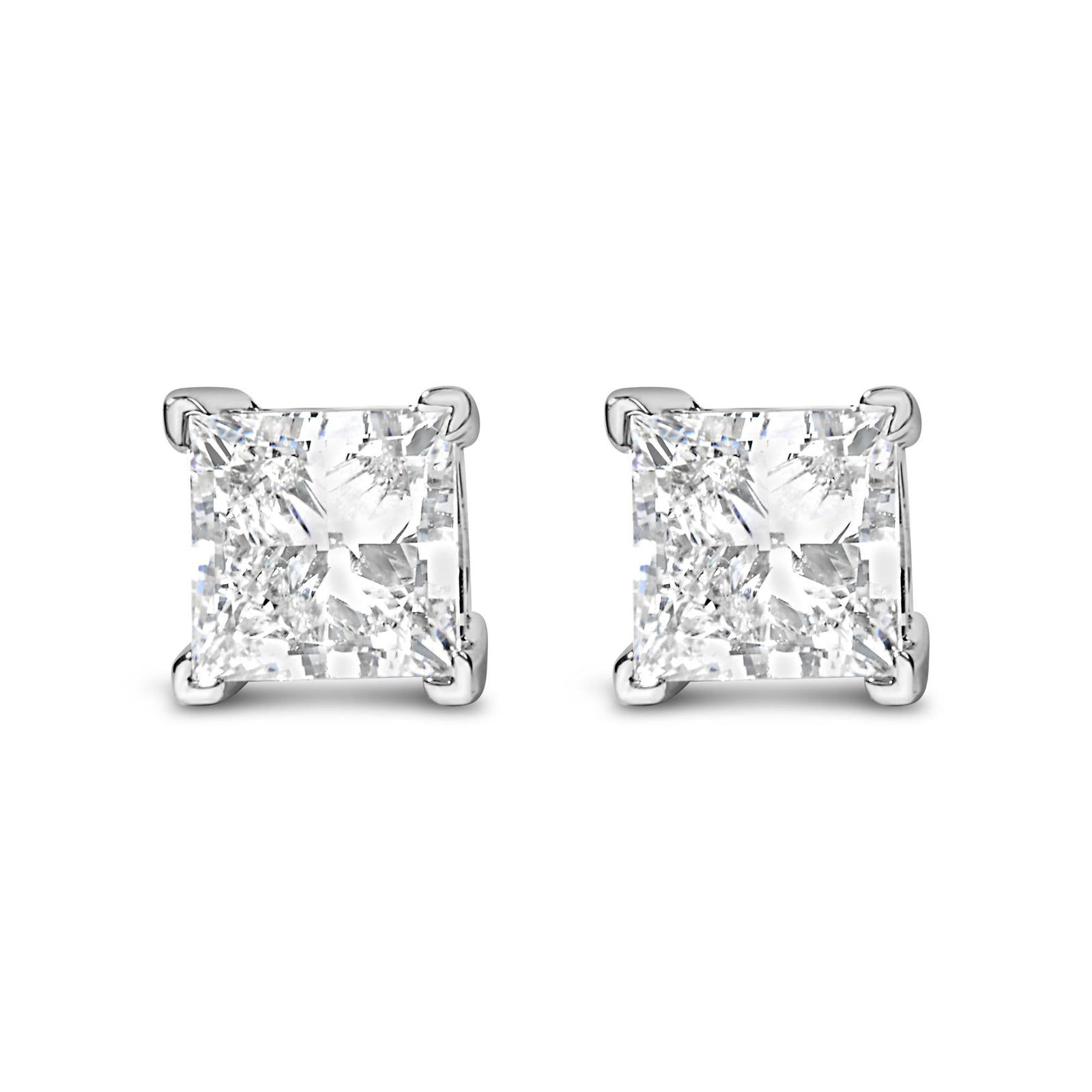 14K White Gold Princess Cut Lab-Grown Diamond Solitaire Stud Earrings (F-G Color, VS2-SI1 Clarity)-2