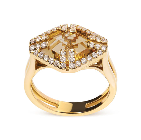 14K Yellow Gold Marquise-Cut Yellow Citrine and 1/3 Cttw Diamond Halo Cocktail Ring (G-H Color, SI1-SI2 Clarity) - Size 7-0