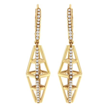 14K Yellow Gold 5/8 Cttw Diamond Geometrical Pillar Drop and Dangle Earrings (G-H Color, SI1-SI2 Clarity)
