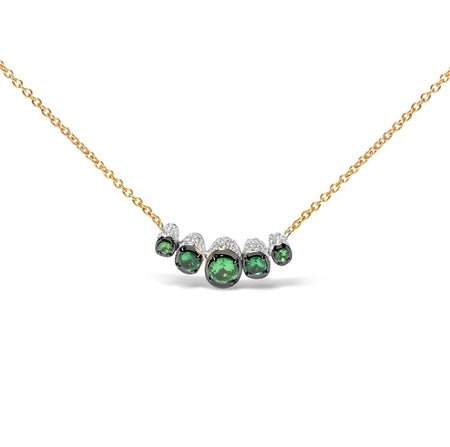 18K Rose Gold 3/4 Cttw Pave Diamonds and Graduated Green Tsavorite Gemstone Curved Bar Choker Necklace (G-H Color, SI1-SI2 Clarity) - Adjustable up to 14" - 16.5"-0